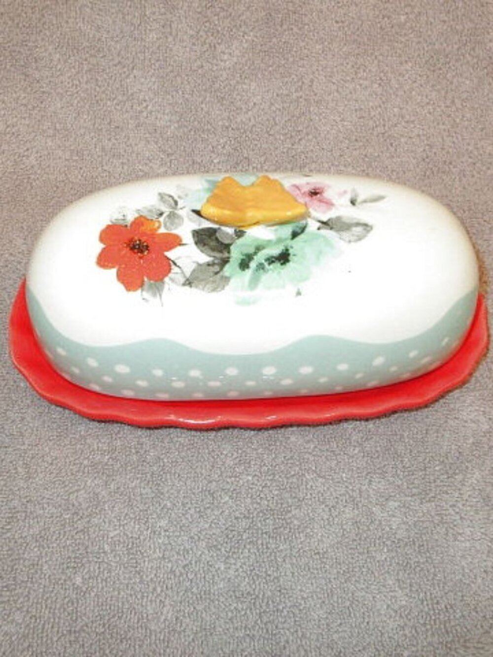 Pioneer Woman Floral Butter Dish Butterfly Knob 2 Piece Tradwife Cottagecore